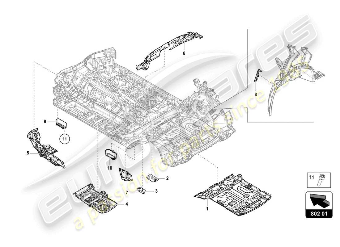 lamborghini urus s (2024) diagrama de piezas de la placa inferior