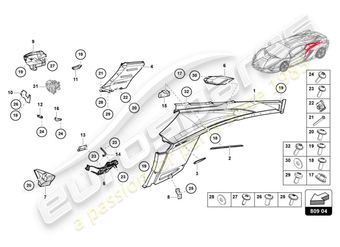 lamborghini sian roadster (2021) paneles laterales diagrama de piezas