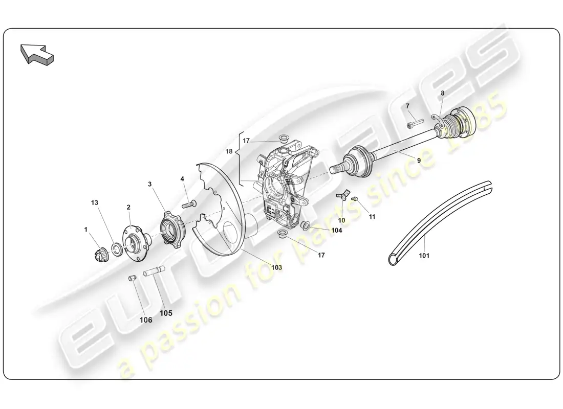 lamborghini super trofeo (2009-2014) eje de transmisión trasero diagrama de piezas