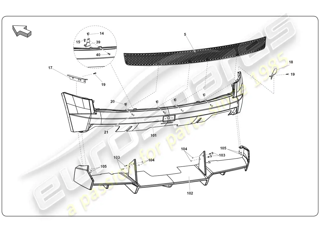 lamborghini super trofeo (2009-2014) parachoques trasero diagrama de piezas