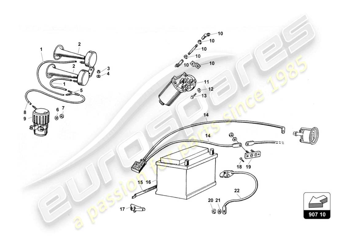 lamborghini countach 25th anniversary (1989) diagrama de piezas del sistema eléctrico