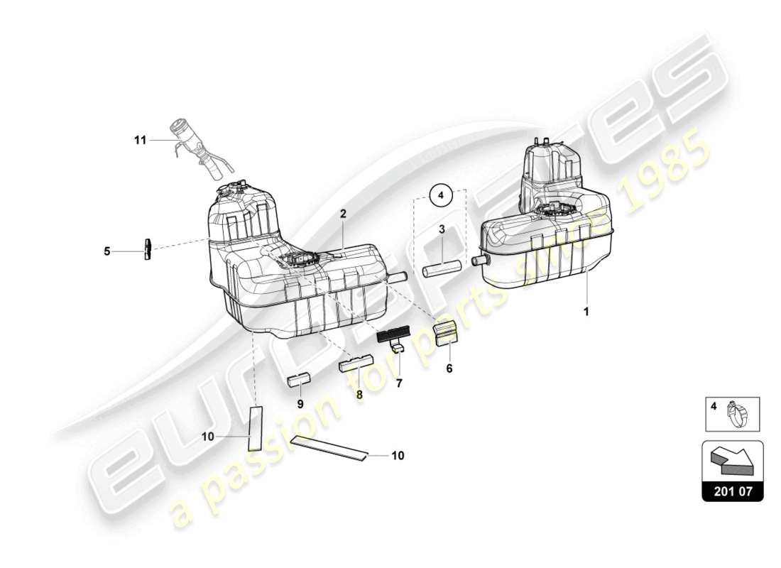 lamborghini 2023 (evo spyder) diagrama de piezas del tanque de combustible