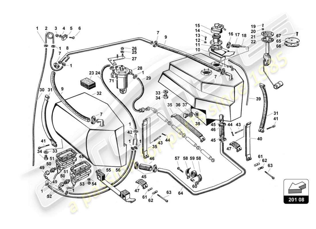 lamborghini countach 25th anniversary (1989) diagrama de piezas del sistema de combustible (motor con carburador)