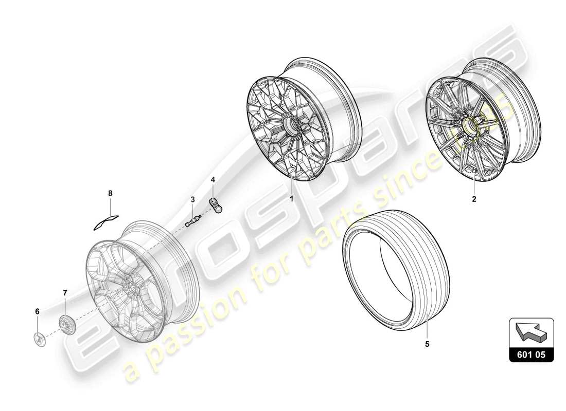 lamborghini sto (2024) ruedas/neumáticos delanteros diagrama de piezas