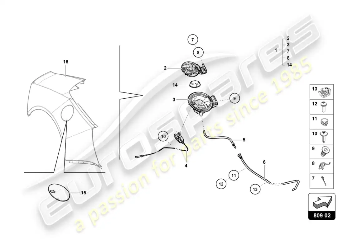 lamborghini lp580-2 spyder (2017) tapa de llenado de combustible diagrama de piezas