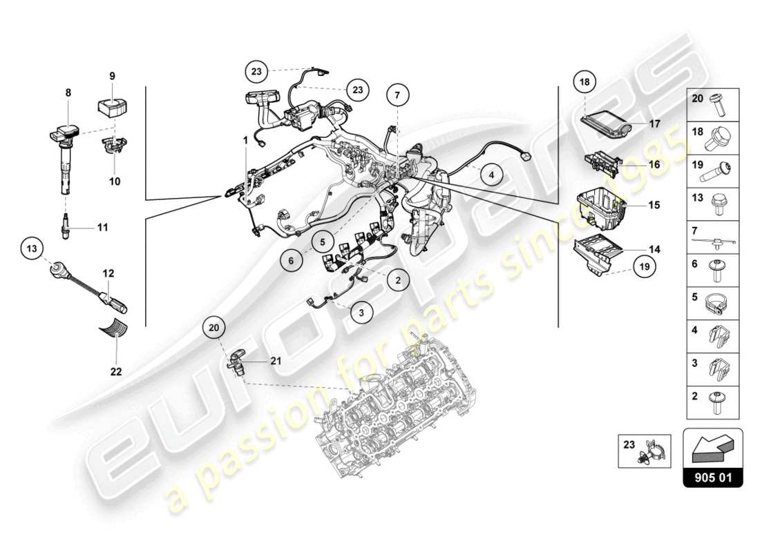 lamborghini evo coupe (2023) diagrama de piezas del sistema de encendido