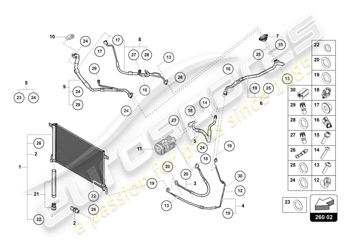 lamborghini urus s (2023) diagrama de piezas del condensador de a/c