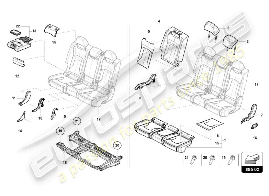 lamborghini urus (2021) banco (3-seater) diagrama de piezas