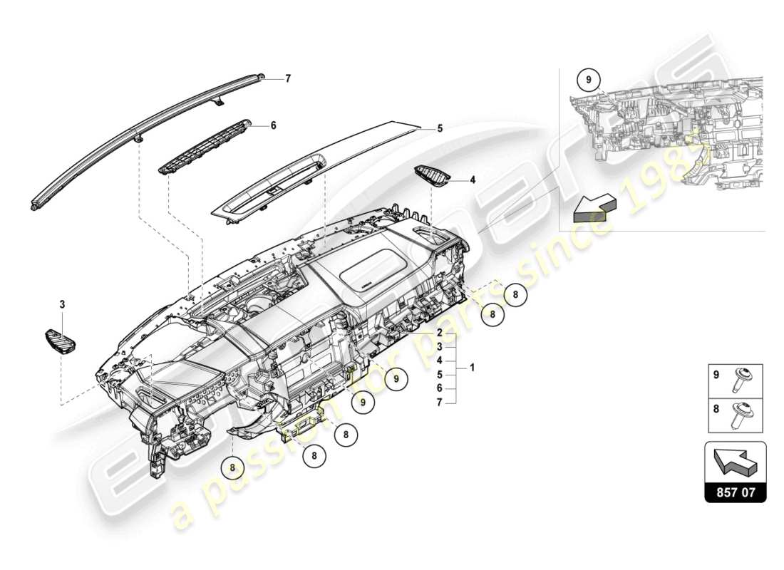 lamborghini urus (2021) tablero de instrumentos diagrama de piezas