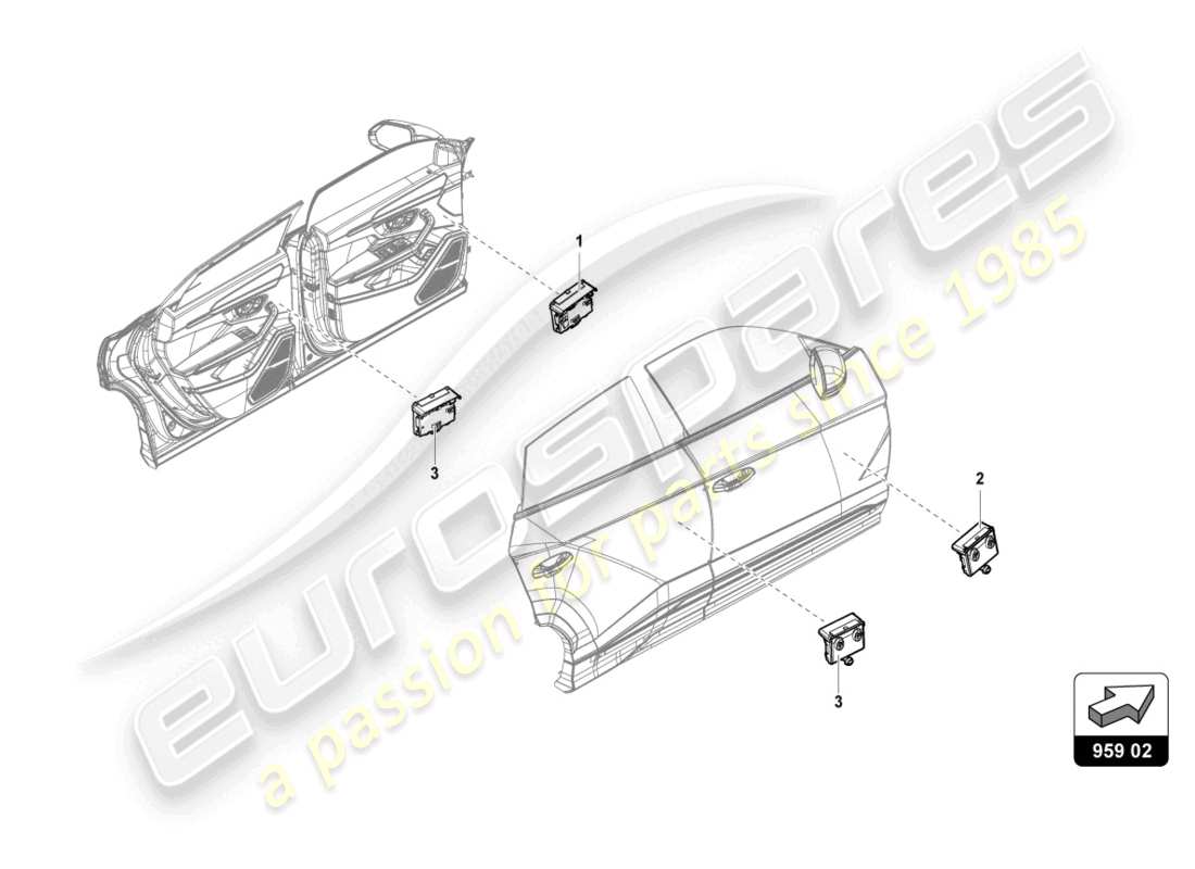 lamborghini urus (2021) diagrama de piezas de la unidad de control de puerta