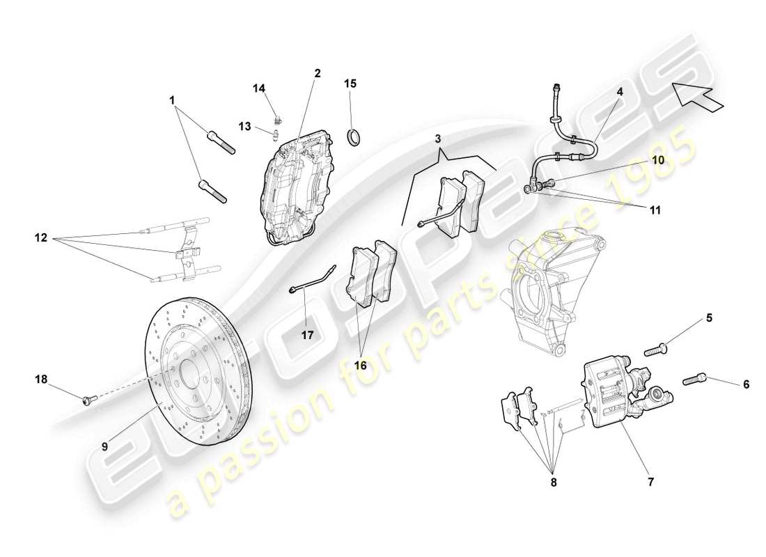 lamborghini gallardo spyder (2006) freno de disco trasero diagrama de piezas