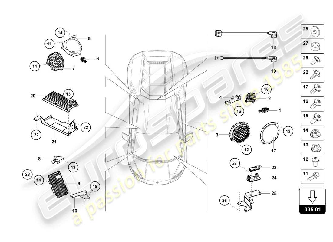 lamborghini evo coupe (2023) diagrama de piezas del altavoz