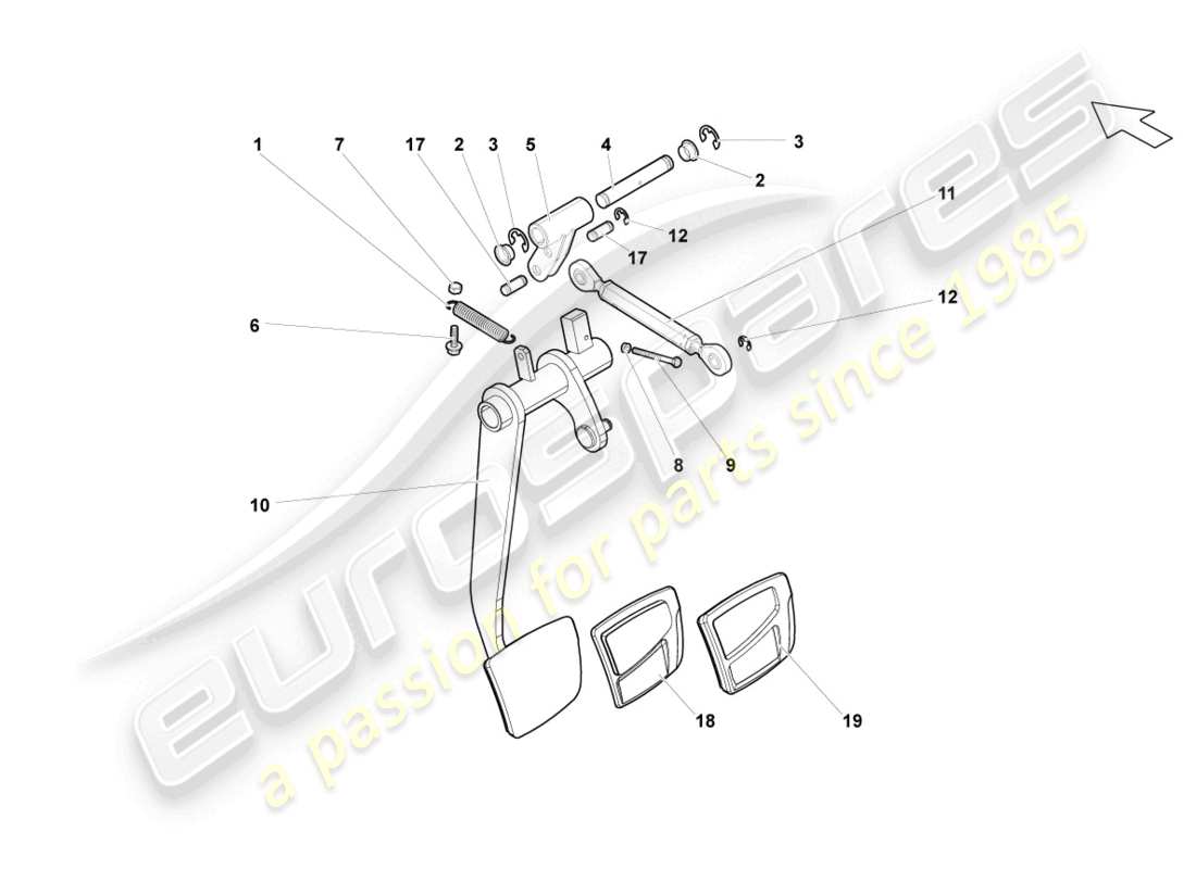 lamborghini gallardo spyder (2006) diagrama de piezas del pedal de freno