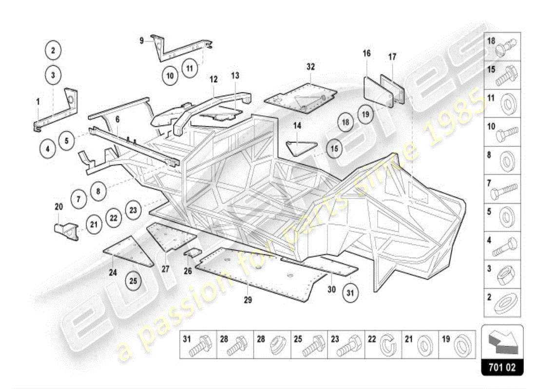 lamborghini diablo vt (1995) marco de adorno parte delantera diagrama de piezas