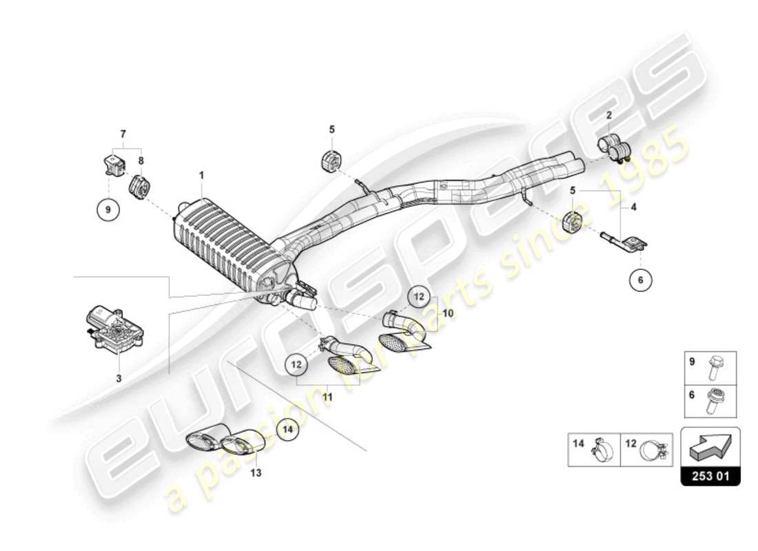 lamborghini urus (2020) silenciador trasero diagrama de piezas