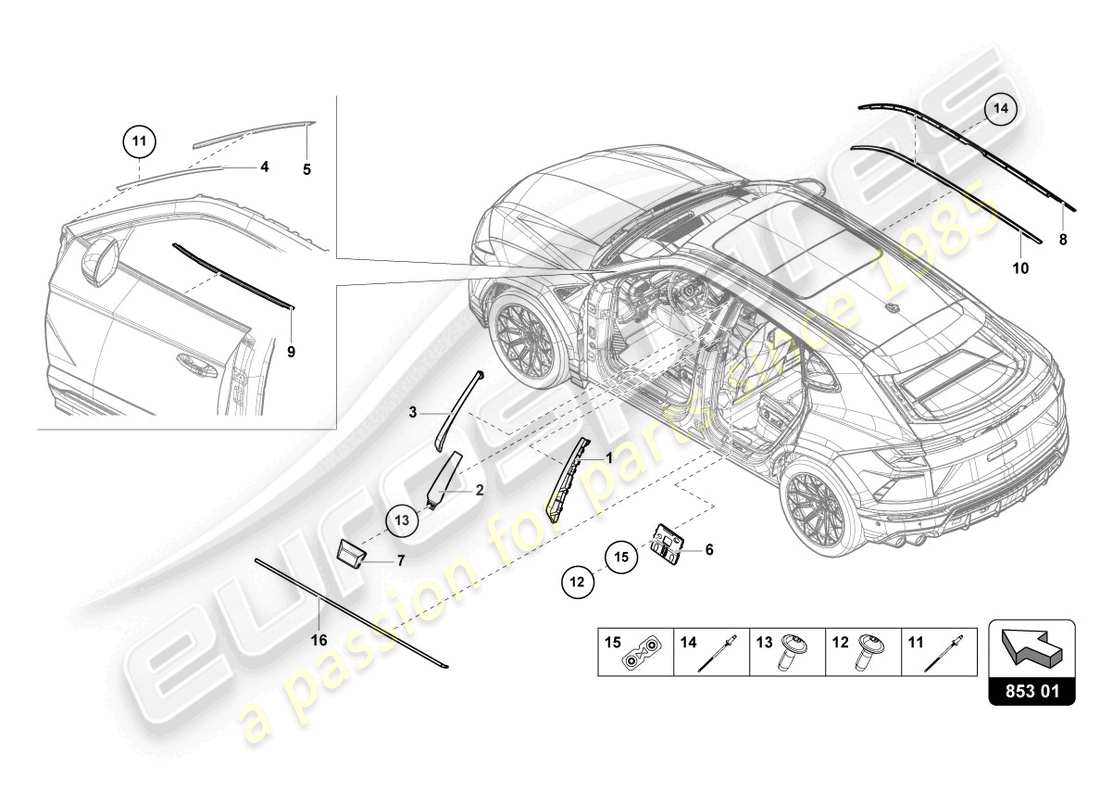 lamborghini urus (2020) molduras diagrama de piezas