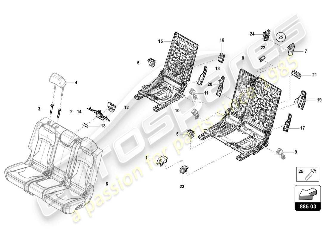 lamborghini urus (2021) banco (3-seater) diagrama de piezas