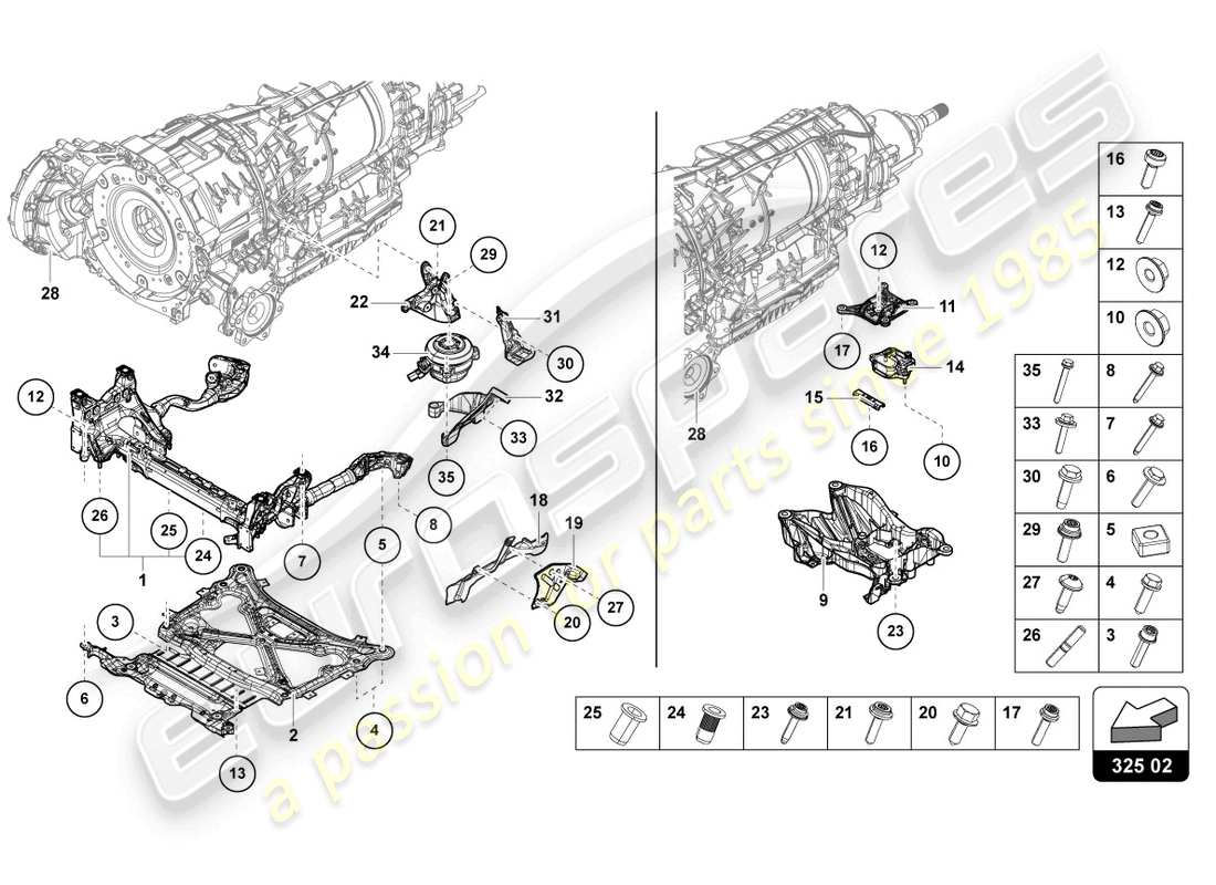 lamborghini urus (2021) piezas de fijación de la transmisión diagrama de piezas