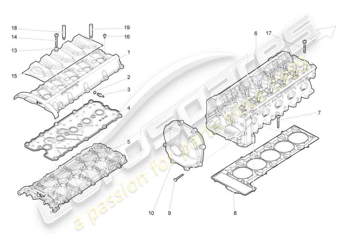 lamborghini gallardo spyder (2008) cilindros de culata 6-10 diagrama de piezas