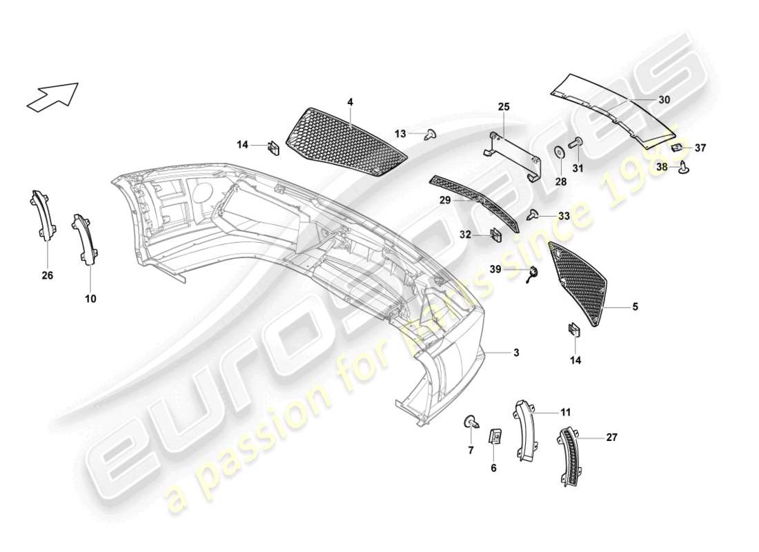 lamborghini lp550-2 coupe (2013) diagrama de pieza de la rejilla delantera