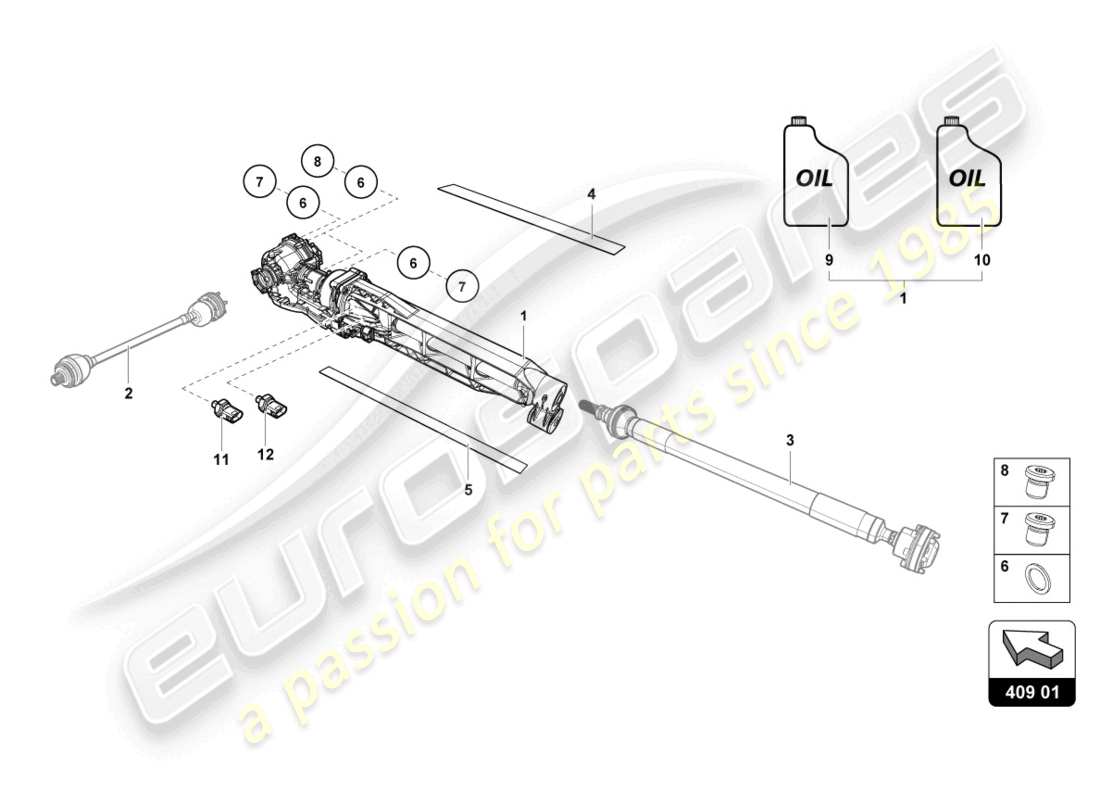 lamborghini evo coupe (2023) diagrama de piezas del diferencial del eje delantero