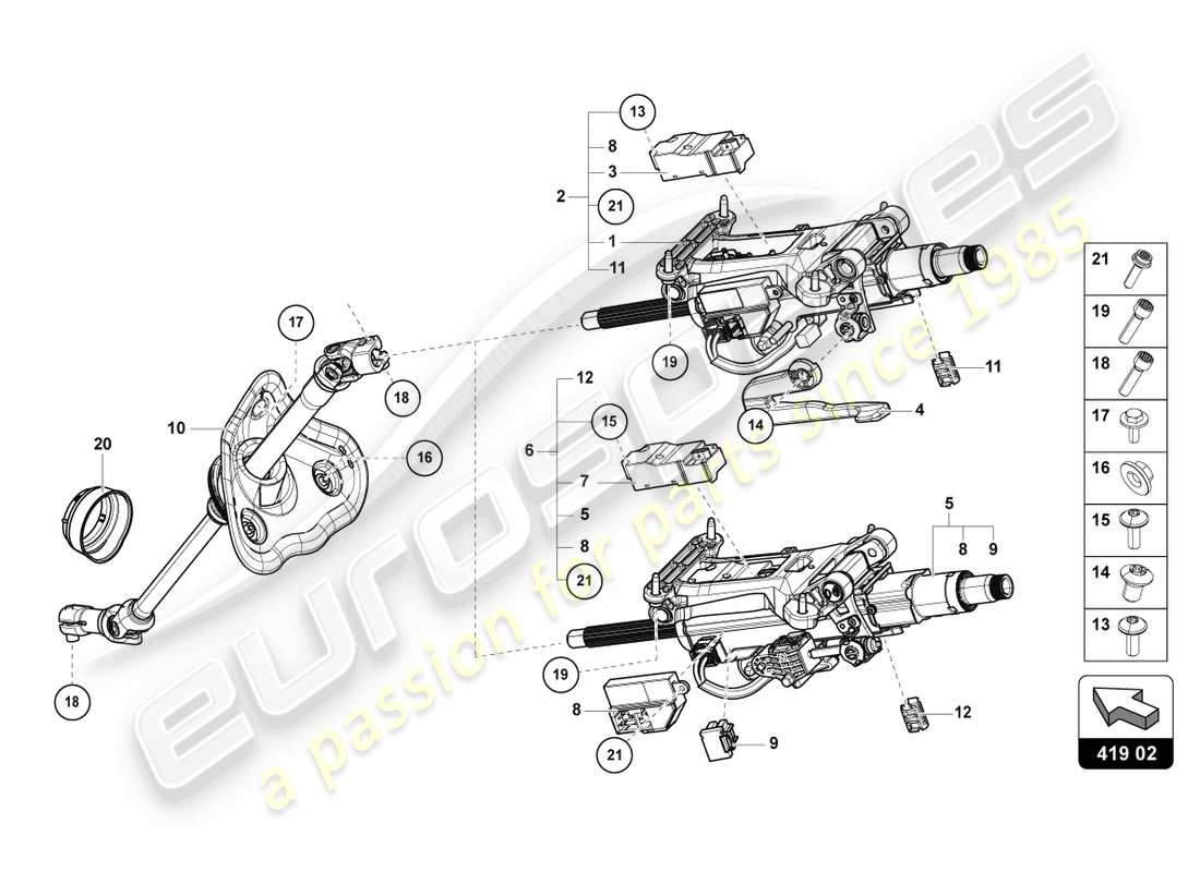 lamborghini urus (2020) columna de dirección con piezas de fijación diagrama de piezas