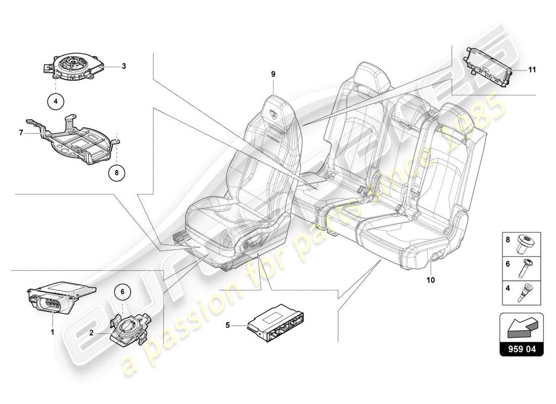 lamborghini urus (2021) unidad de mando para sensor de asiento ocupado diagrama de piezas