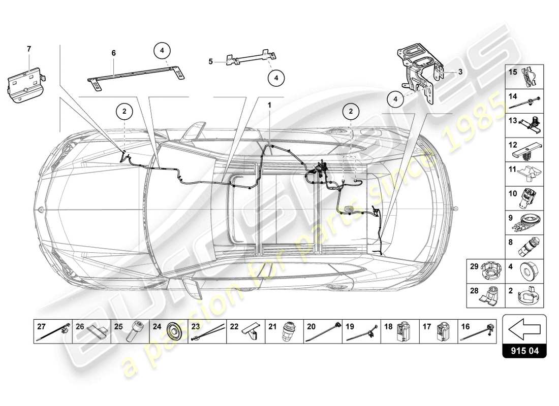 lamborghini urus (2020) juego de cableado para bateria +/- esquema de piezas
