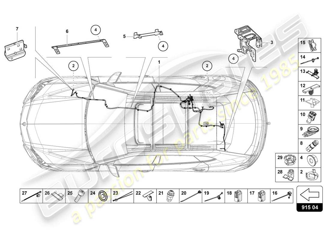 lamborghini urus (2020) juego de cableado para batería +/- diagrama de piezas