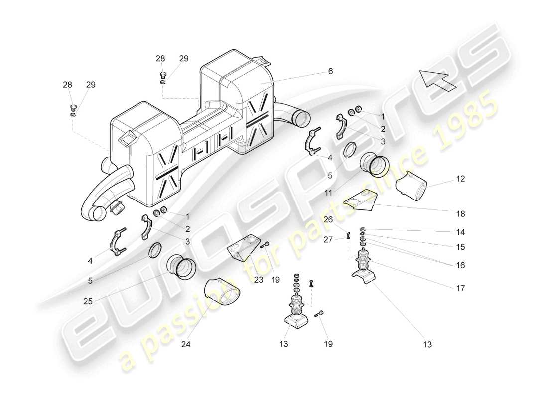 lamborghini gallardo spyder (2006) diagrama de piezas del silenciador trasero