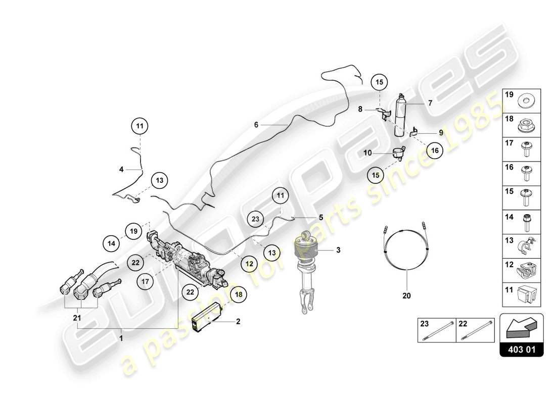 lamborghini evo coupe (2023) dispositivo de elevación diagrama de piezas