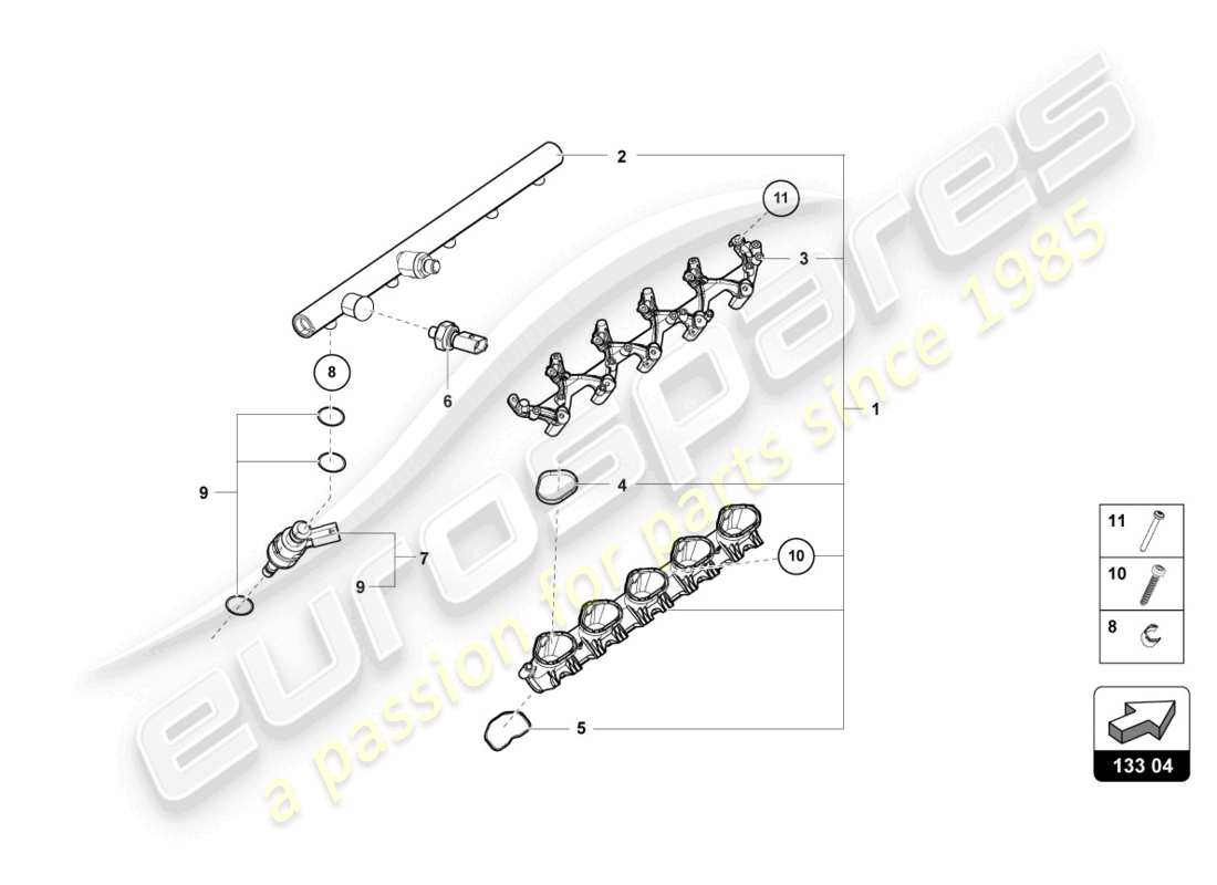 lamborghini 2021 (evo coupe) diagrama de piezas de la válvula de inyección
