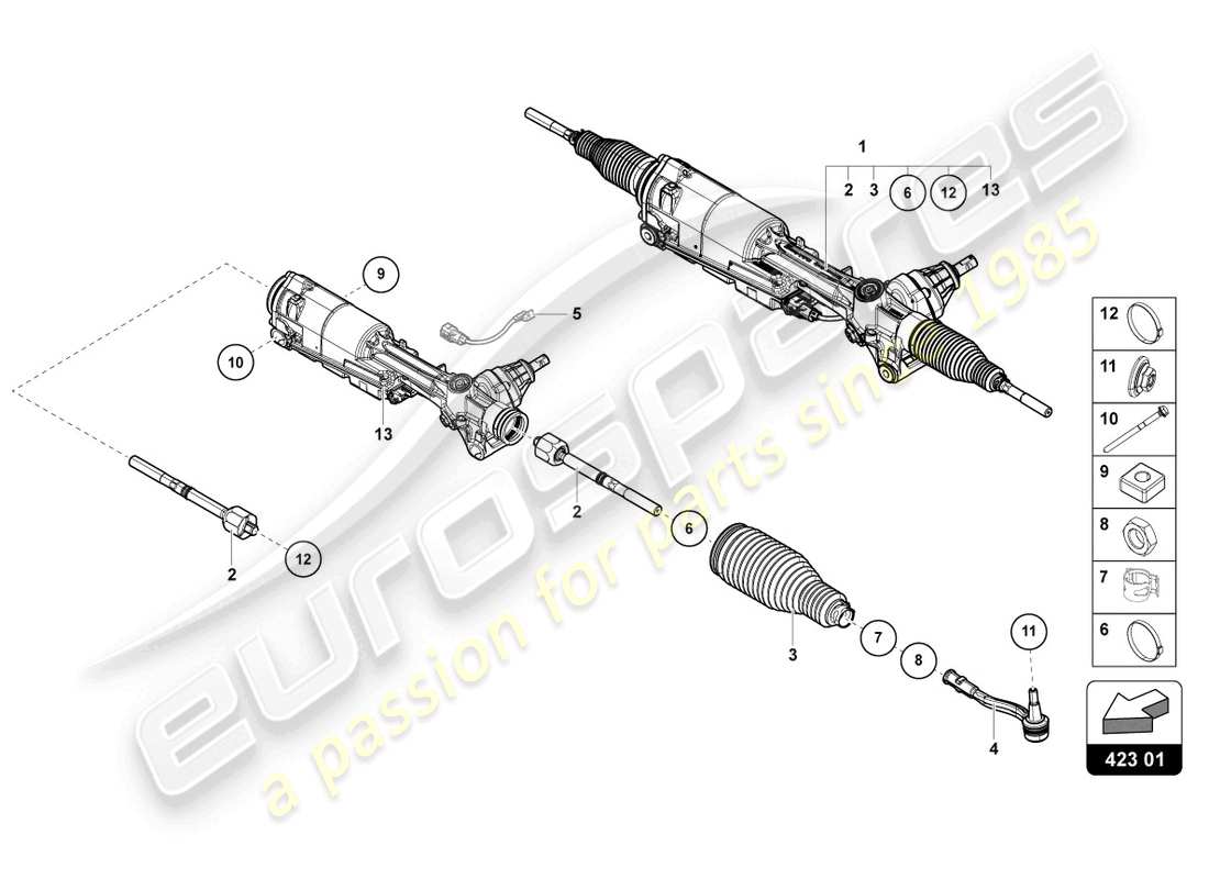 lamborghini urus (2020) diagrama de piezas del mecanismo de dirección