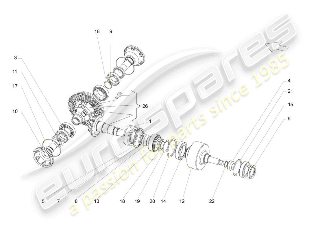 lamborghini gallardo spyder (2007) diferencial del eje delantero diagrama de piezas