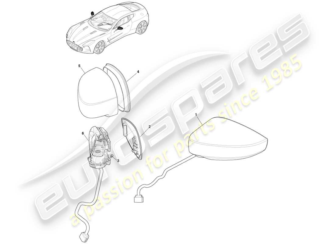 aston martin one-77 (2011) diagrama de piezas de los espejos retrovisores exteriores