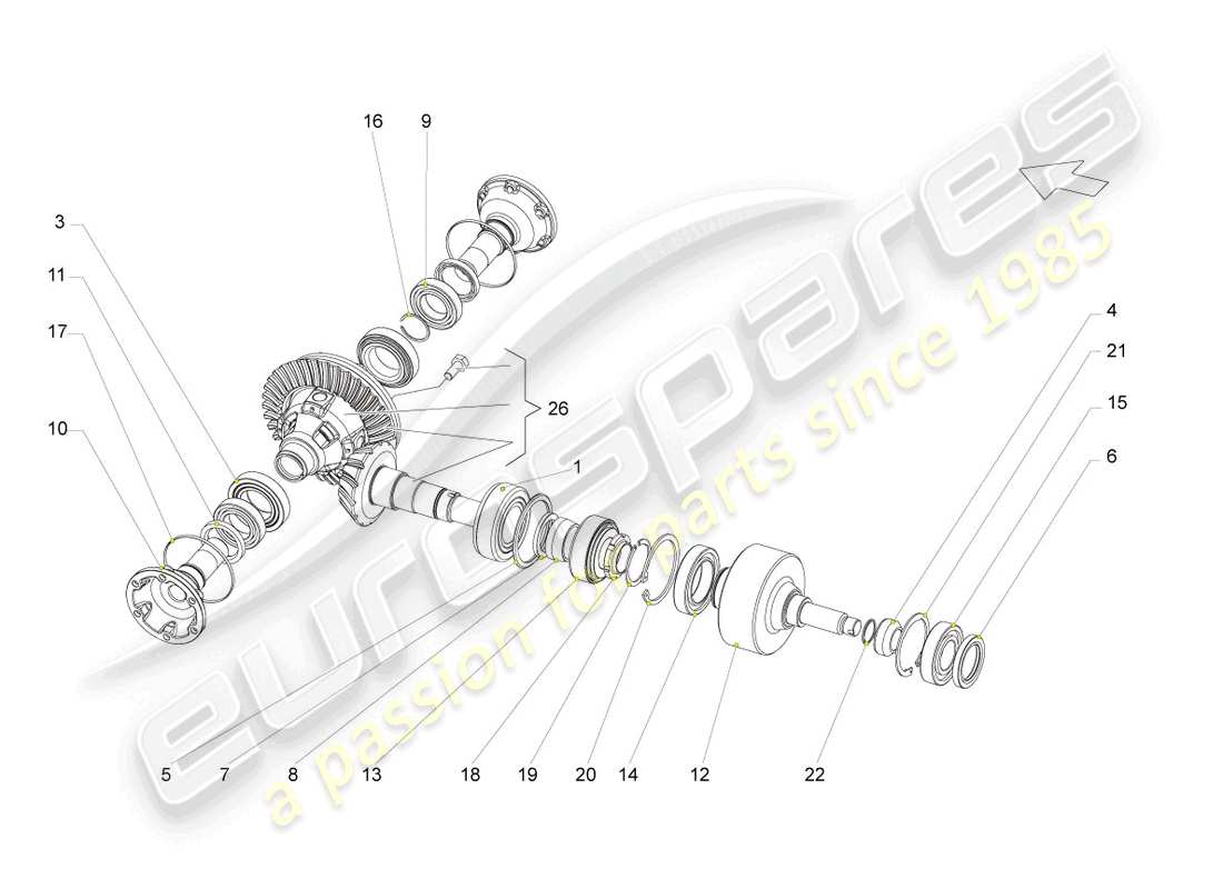 lamborghini gallardo coupe (2004) diagrama de piezas del diferencial del eje delantero