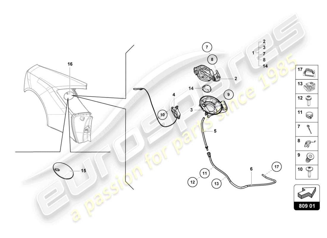 lamborghini 2023 (evo coupe) diagrama de piezas de la tapa de llenado de combustible