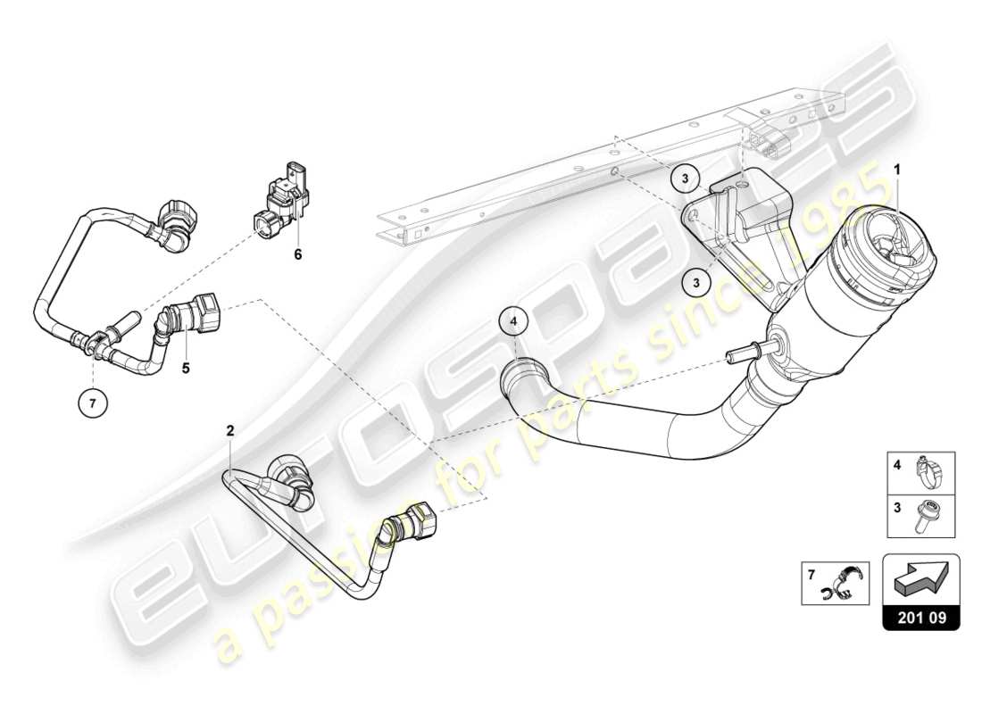 lamborghini 2023 (evo spyder) diagrama de piezas del cuello de llenado de combustible