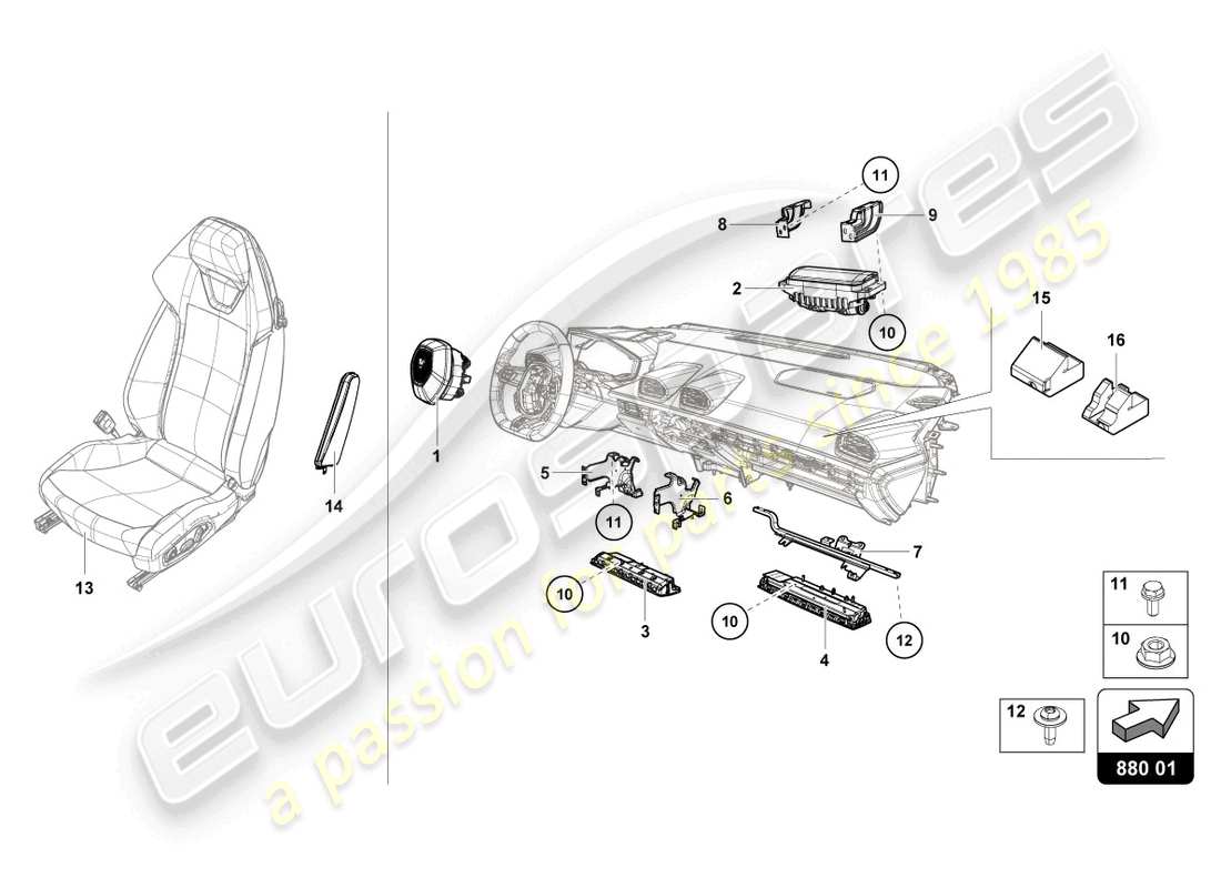 lamborghini evo spyder 2wd (2023) bolsa de aire diagrama de piezas