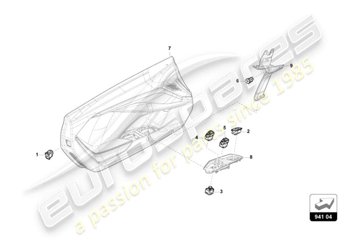 lamborghini revuelto coupe (2024) interruptor en el adorno de la puerta diagrama de piezas
