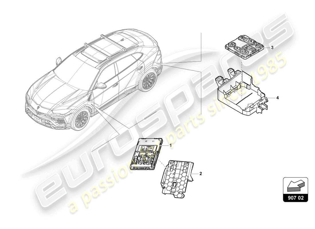 lamborghini urus (2021) unidad de control de alimentación a bordo diagrama de piezas