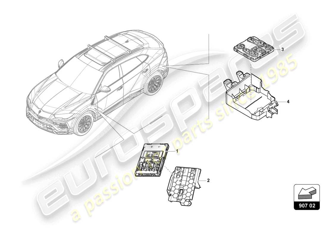 lamborghini urus (2019) unidad de control de alimentación a bordo diagrama de piezas