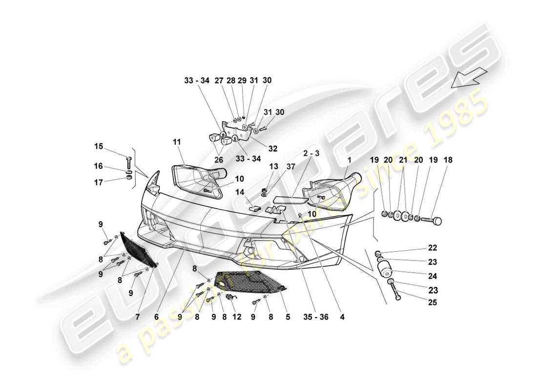 lamborghini lp640 coupe (2009) diagrama de pieza del parachoques delantero