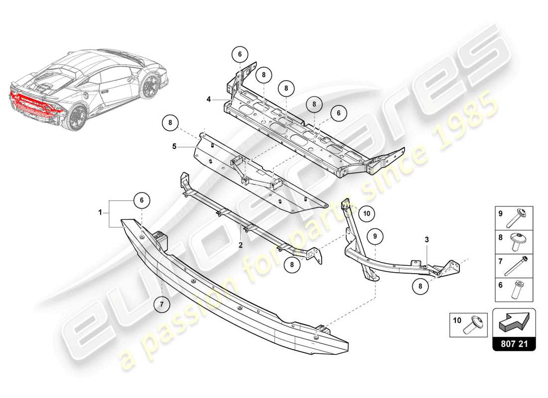 lamborghini tecnica (2024) diagrama de piezas del portador de parachoques