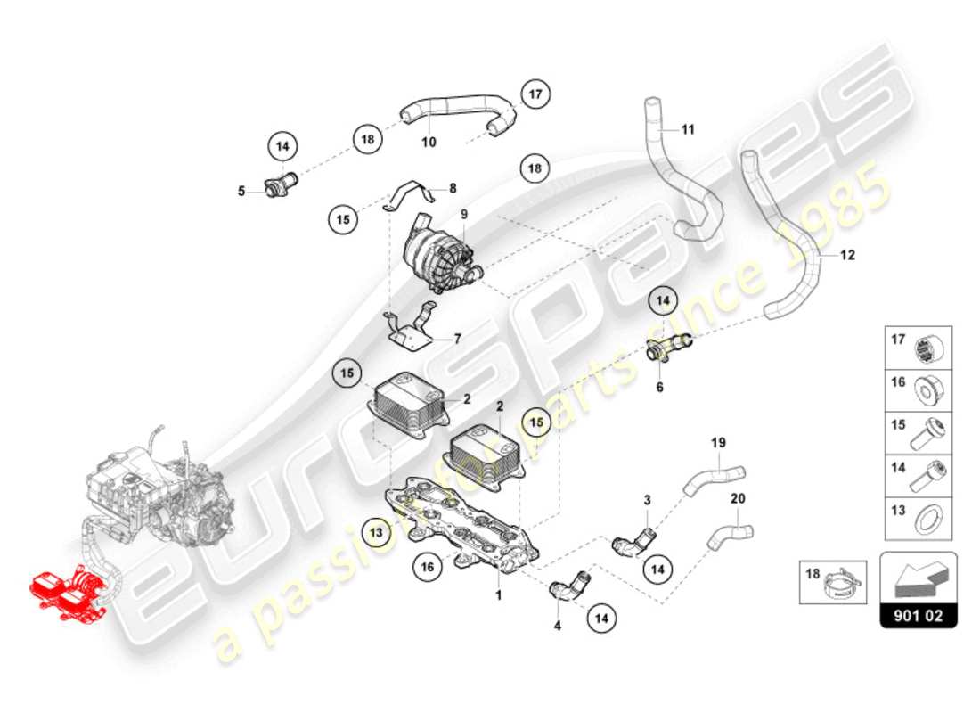 lamborghini revuelto coupe (2024) refrigeración de la impulsión diagrama de piezas