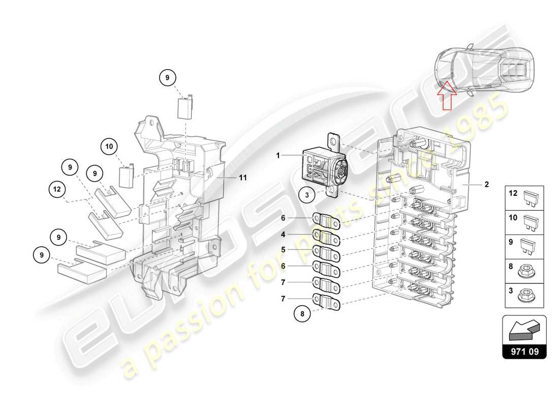 lamborghini tecnica (2024) diagrama de piezas de fusibles