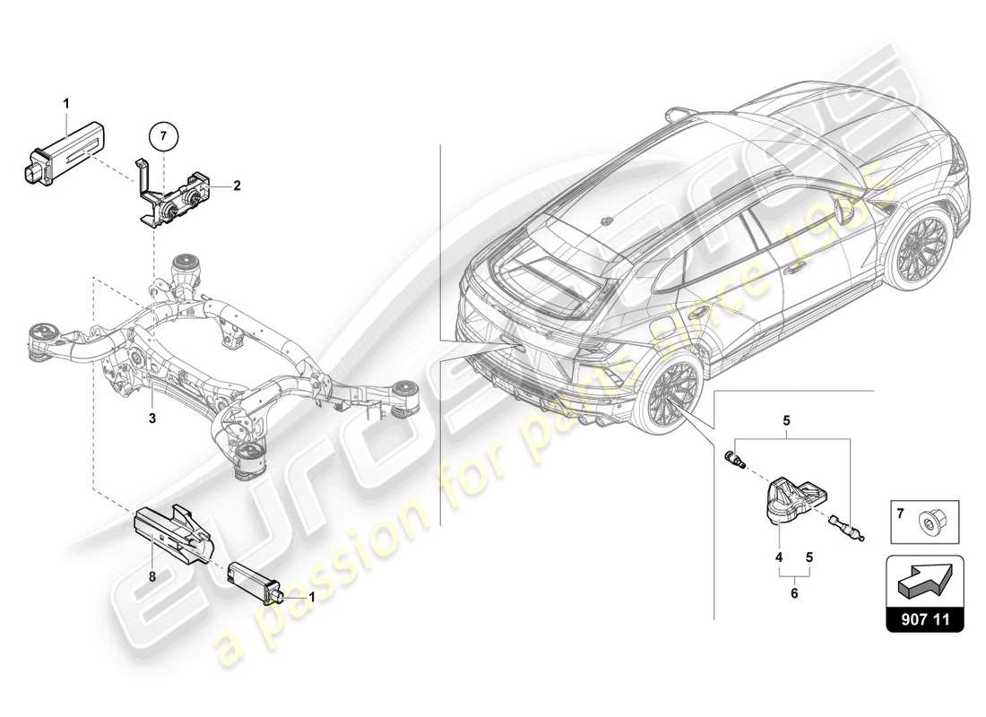 lamborghini urus (2020) sensor de presión de neumáticos diagrama de piezas