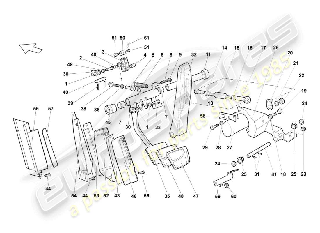 lamborghini reventon freno y aceleración. palanca mecanica. diagrama de piezas