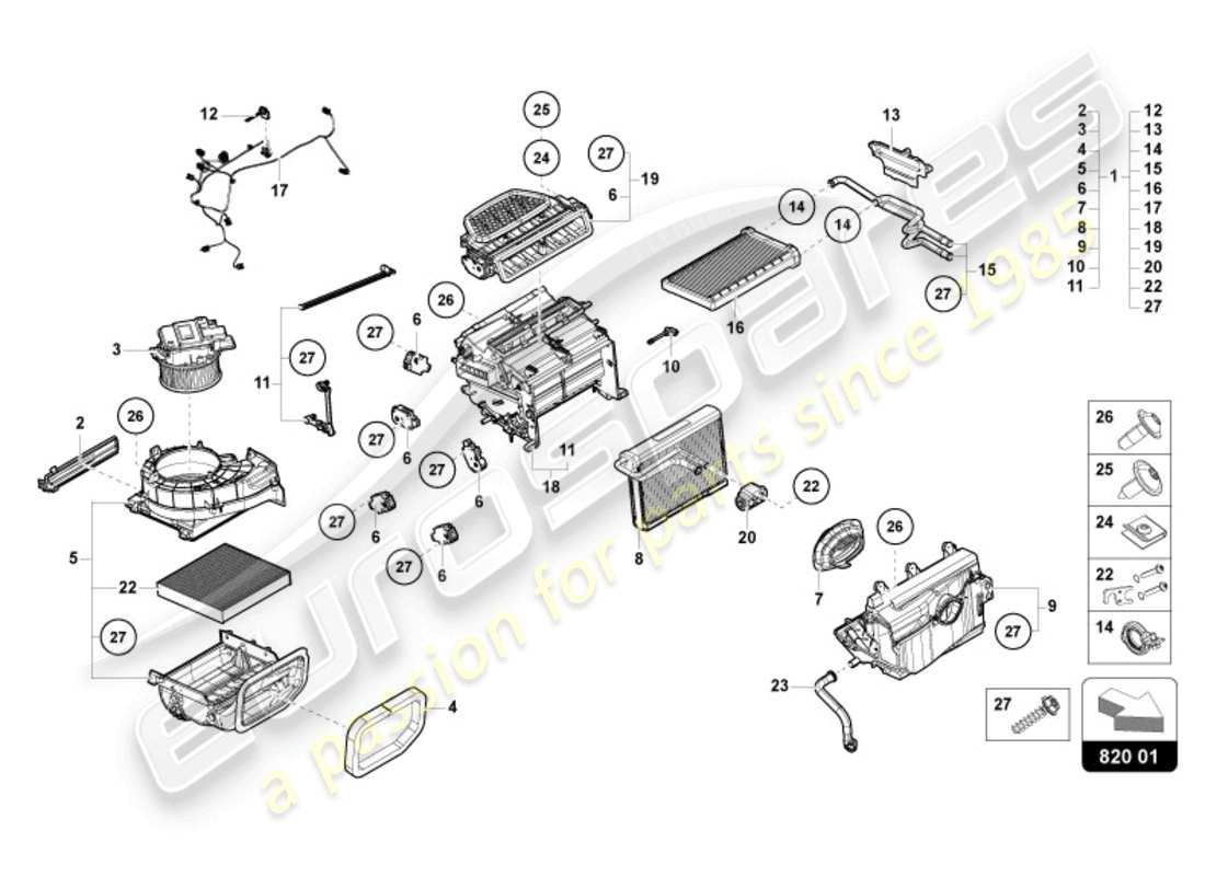 lamborghini revuelto coupe (2024) caja de entrada de aire para sistema de a/c controlado electrónicamente diagrama de piezas