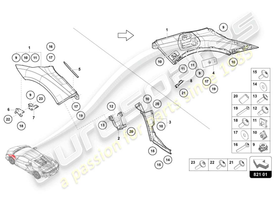 lamborghini revuelto coupe (2024) protector de ala diagrama de piezas